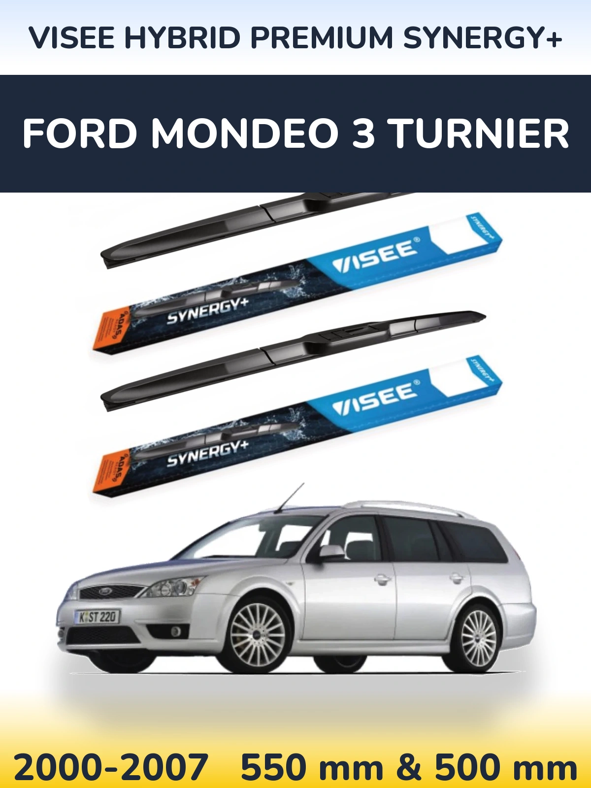 Sada předních stěračů VISEE HYBRID PREMIUM SYNERGY+ 550 a 500 mm pro Ford Mondeo 3 Turnier 2000-2007