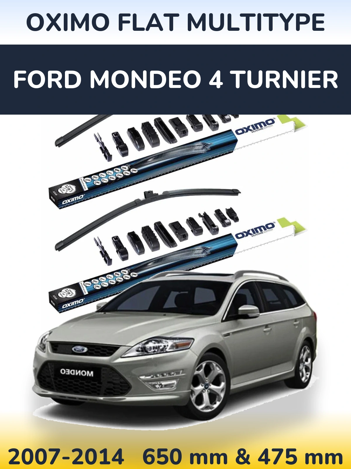 Sada předních stěračů Oximo Flat MultiType 650 a 475 mm pro Ford Mondeo 4 Turnier 2007-2014
