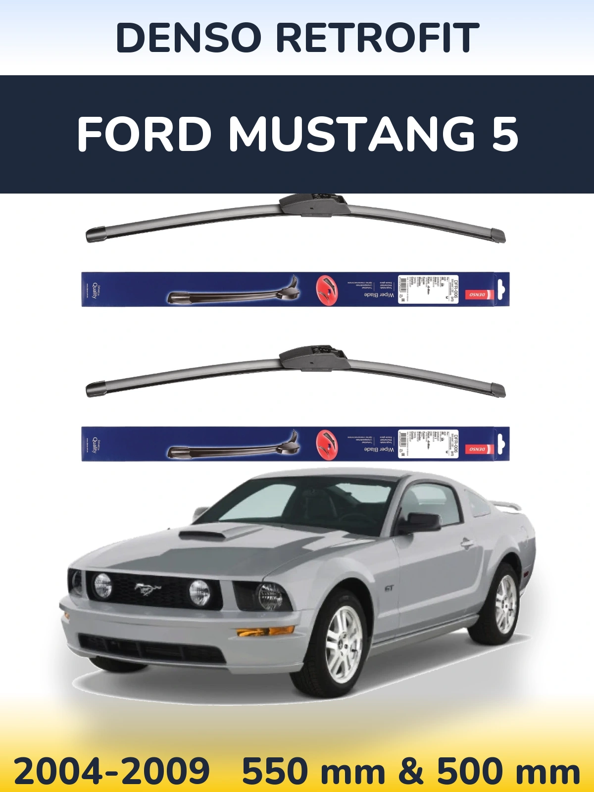 Sada předních stěračů Denso Retrofit 550 a 500 mm pro Ford Mustang 5 2004-2009