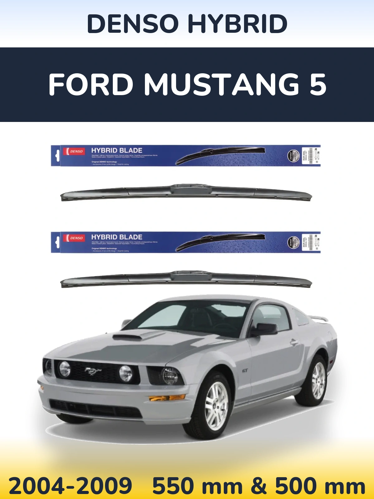 Sada předních stěračů Denso Hybrid 550 a 500 mm pro Ford Mustang 5 2004-2009