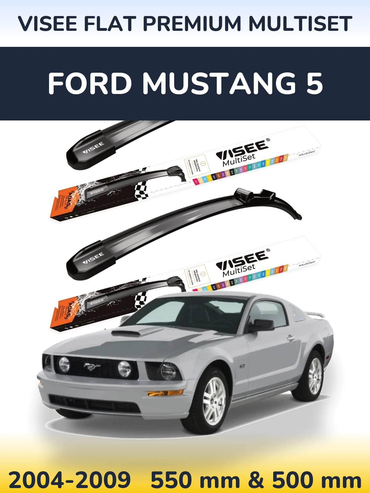 Sada předních stěračů VISEE FLAT PREMIUM MultiSet 550 a 500 mm pro Ford Mustang 5 2004-2009
