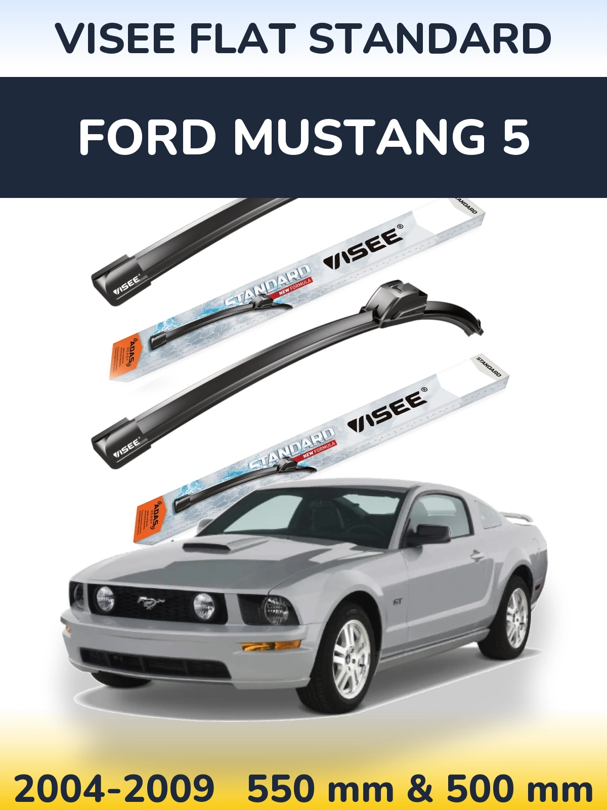 Sada předních stěračů VISEE FLAT STANDARD 550 a 500 mm pro Ford Mustang 5 2004-2009