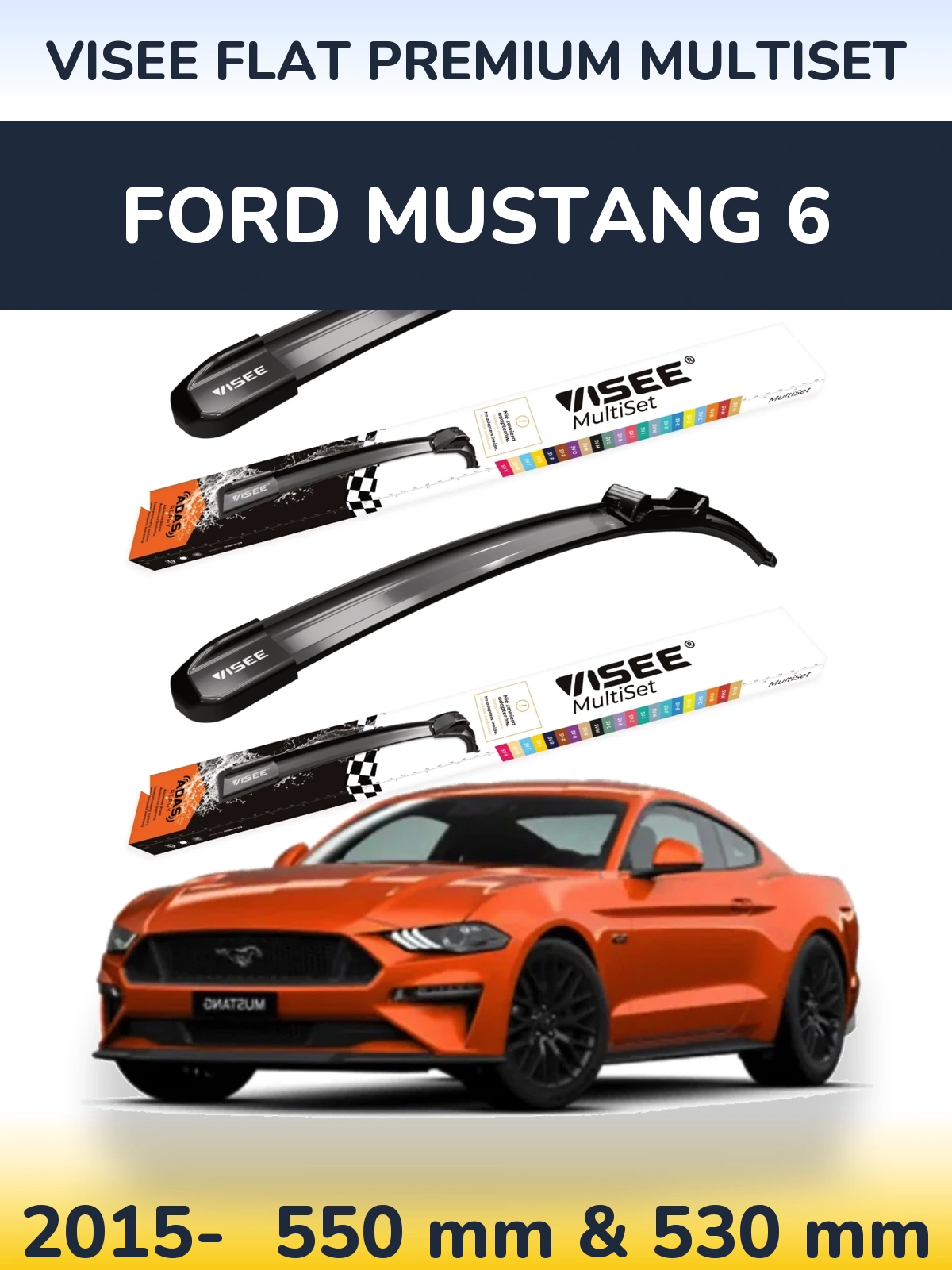 Sada předních stěračů VISEE FLAT PREMIUM MultiSet 550 a 530 mm pro Ford Mustang 6 2015-2026