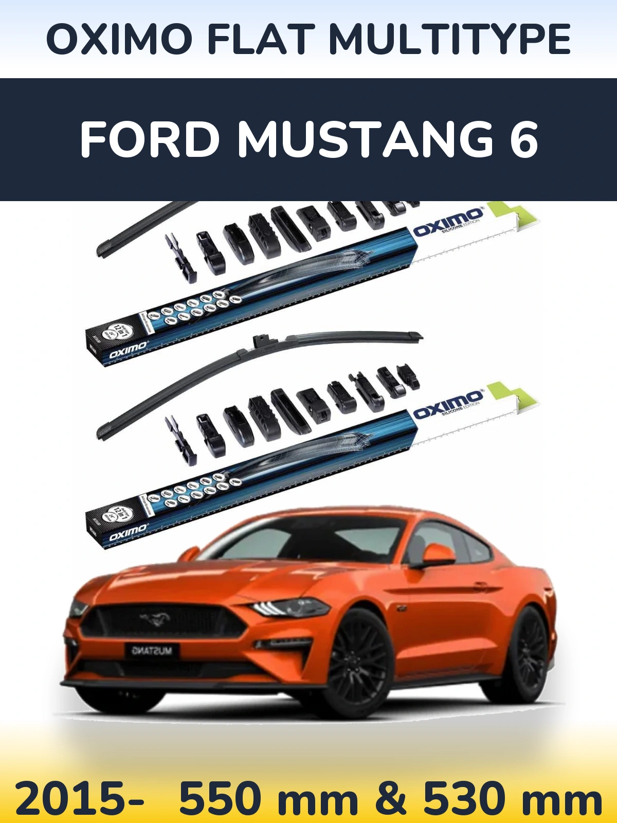 Sada předních stěračů Oximo Flat MultiType 550 a 530 mm pro Ford Mustang 6 2015-2026