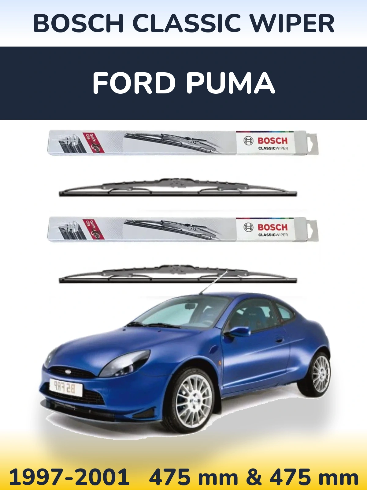Sada předních stěračů BOSCH Classic Wiper 475 a 475 mm pro Ford Puma 1997-2001