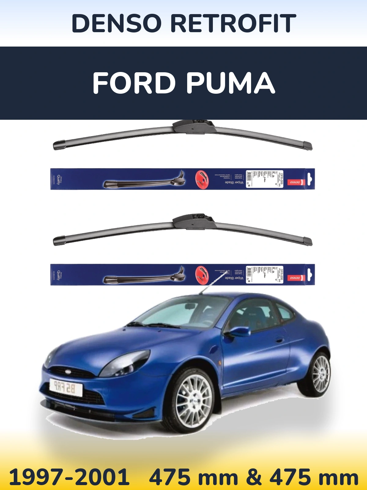 Sada předních stěračů Denso Retrofit 475 a 475 mm pro Ford Puma 1997-2001