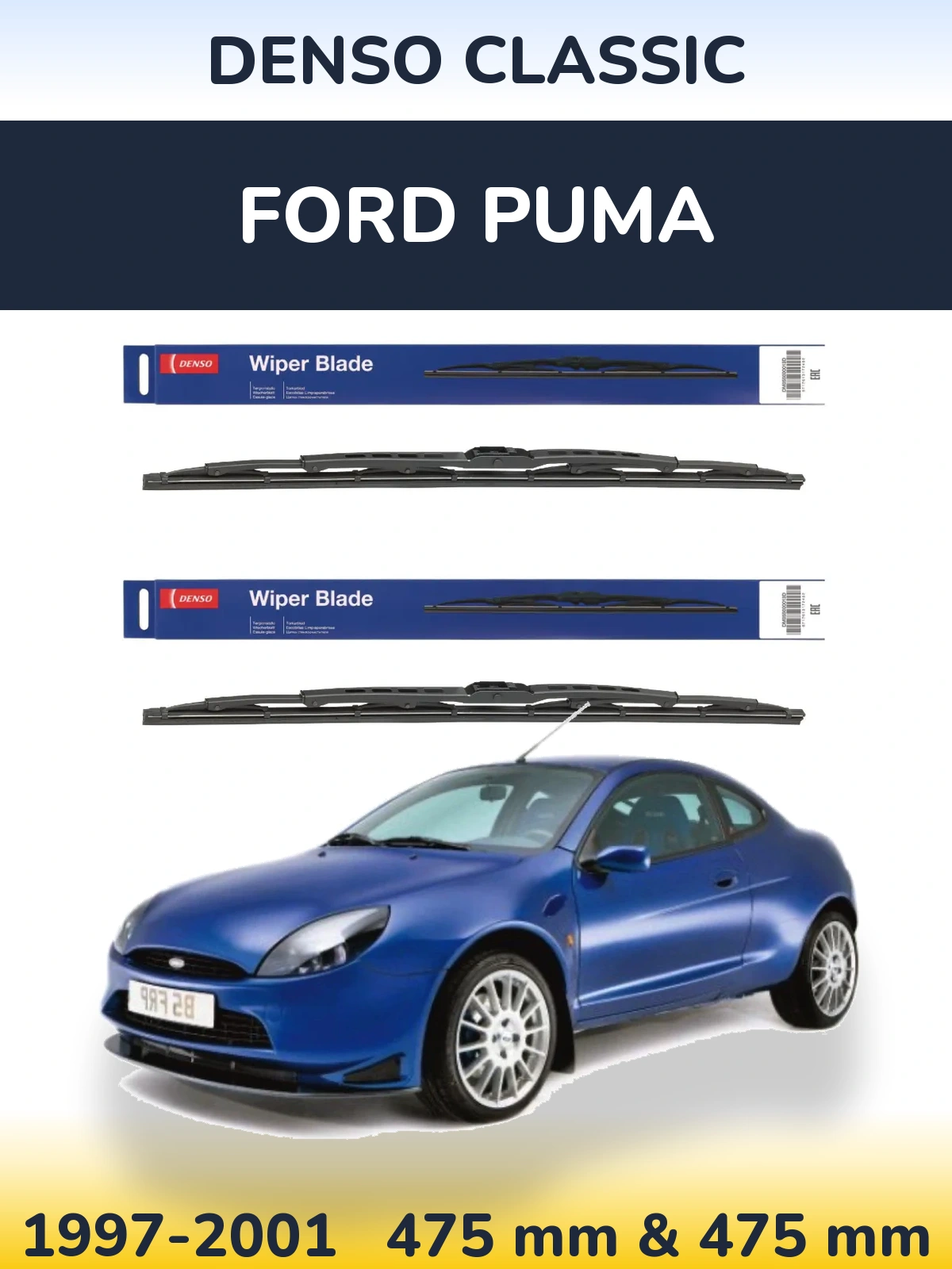 Sada předních stěračů Denso Classic 475 a 475 mm pro Ford Puma 1997-2001