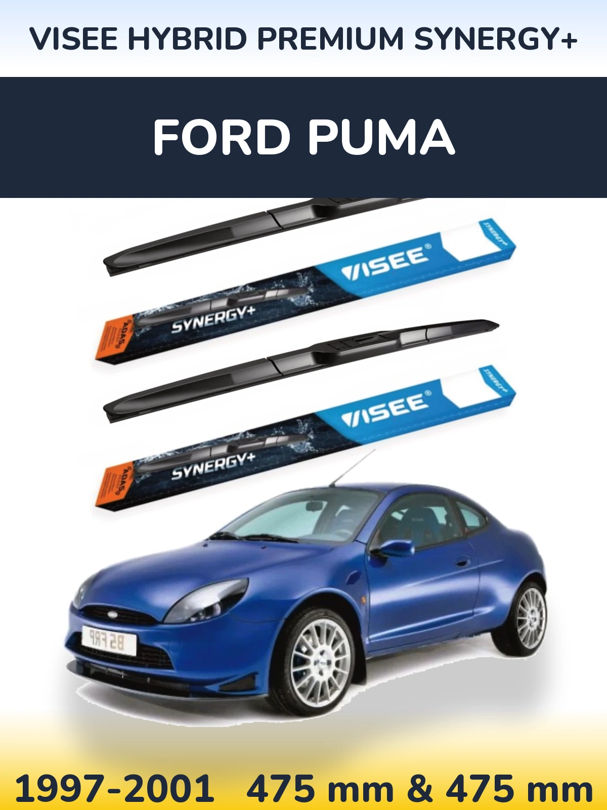 Sada předních stěračů VISEE HYBRID PREMIUM SYNERGY+ 475 a 475 mm pro Ford Puma 1997-2001