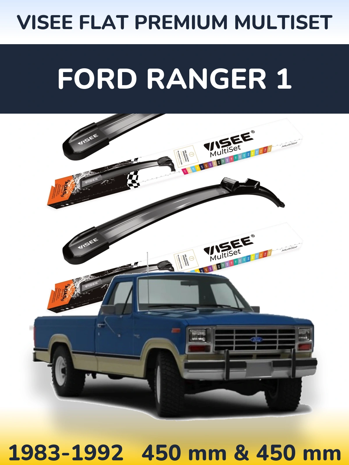 Sada předních stěračů VISEE FLAT PREMIUM MultiSet 450 a 450 mm pro Ford Ranger 1 1983-1992