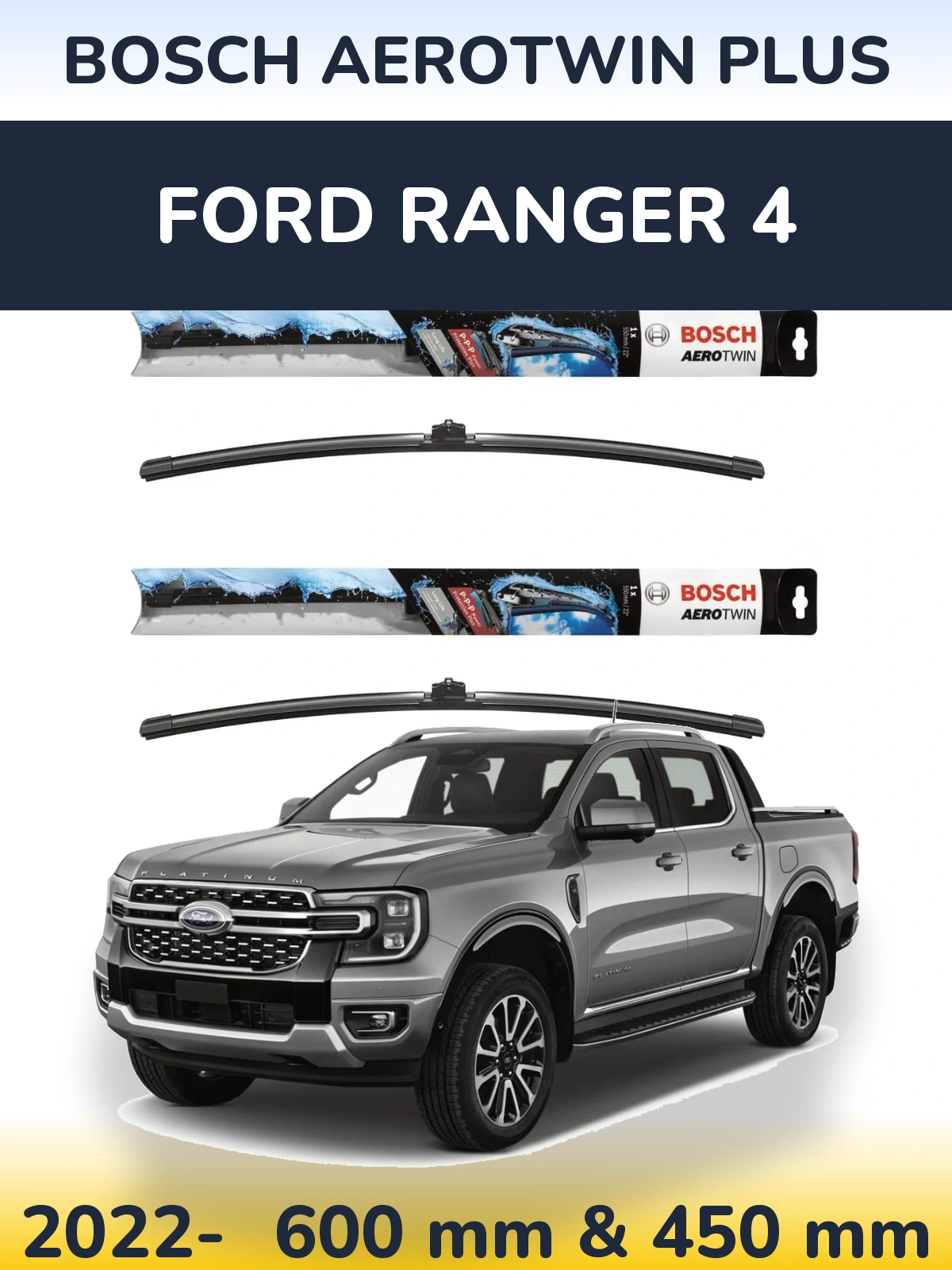 Sada předních stěračů BOSCH AeroTwin Plus 600 a 450 mm pro Ford Ranger 4 2022-2026
