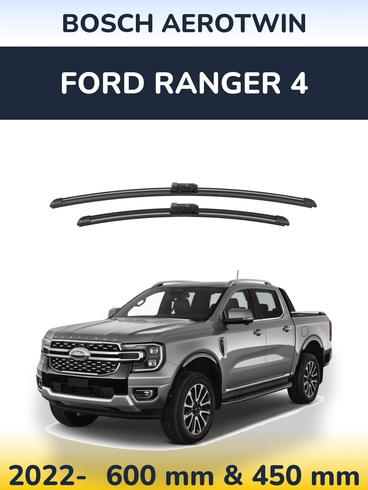 Sada předních stěračů BOSCH AeroTwin 600 a 450 mm pro Ford Ranger 4 2022-2026