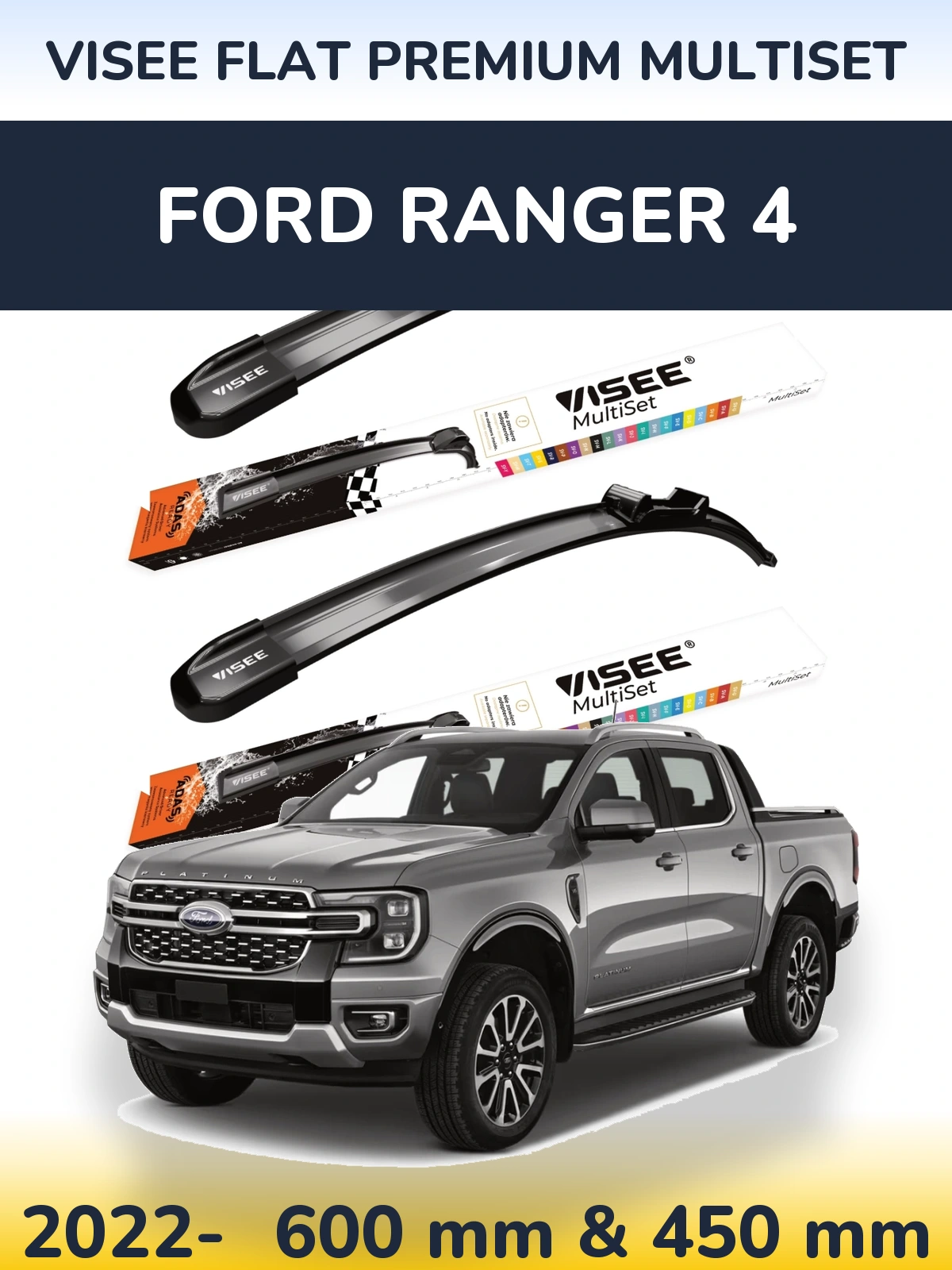 Sada předních stěračů VISEE FLAT PREMIUM MultiSet 600 a 450 mm pro Ford Ranger 4 2022-2026