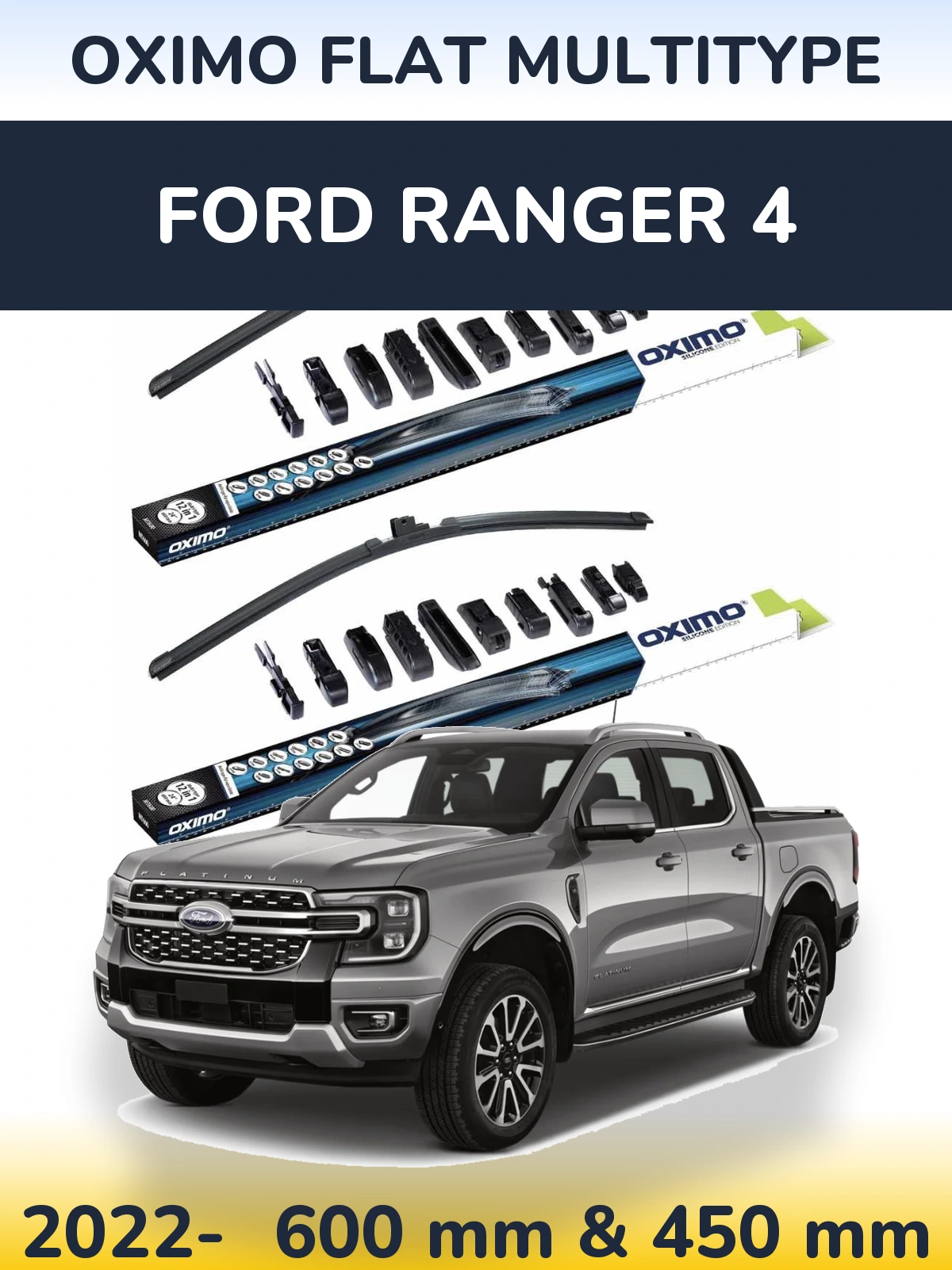 Sada předních stěračů Oximo Flat MultiType 600 a 450 mm pro Ford Ranger 4 2022-2026