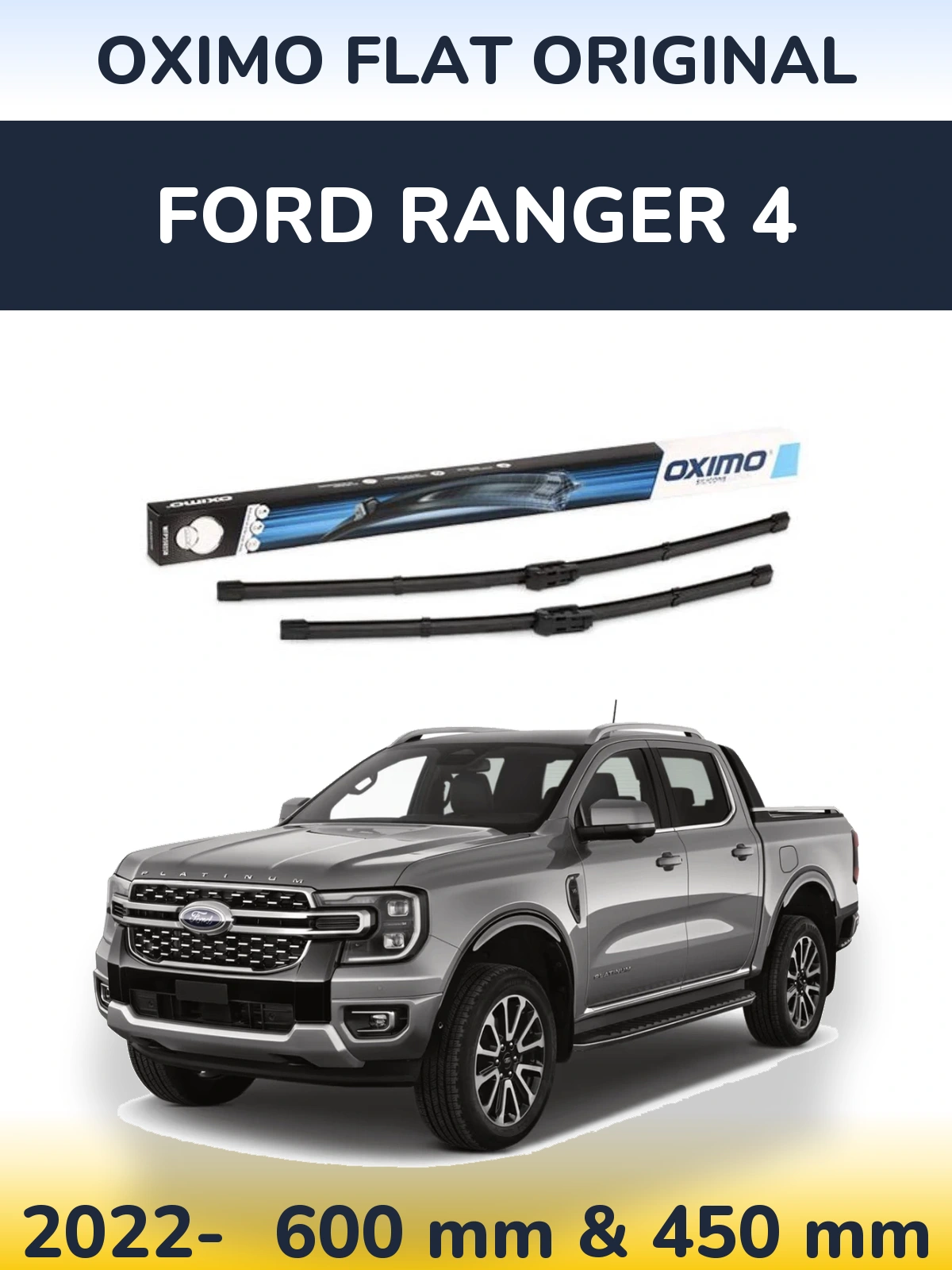 Sada předních stěračů Oximo Flat Original 600 a 450 mm pro Ford Ranger 4 2022-2026