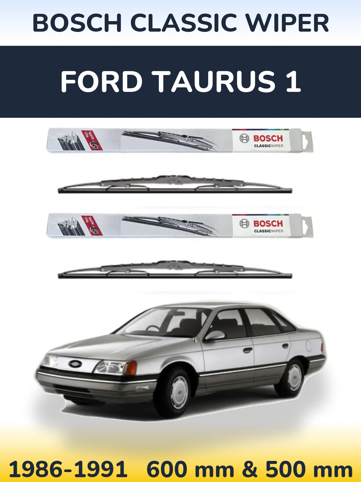 Sada předních stěračů BOSCH Classic Wiper 600 a 500 mm pro Ford Taurus 1 1986-1991