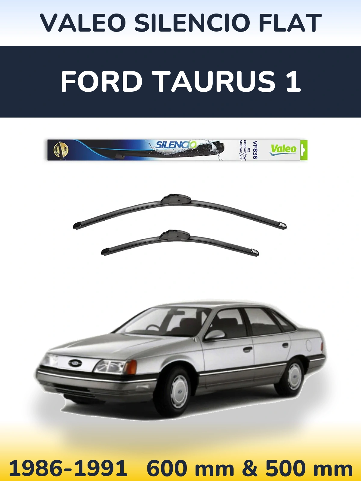 Sada předních stěračů Valeo Silencio Flat 600 a 500 mm pro Ford Taurus 1 1986-1991