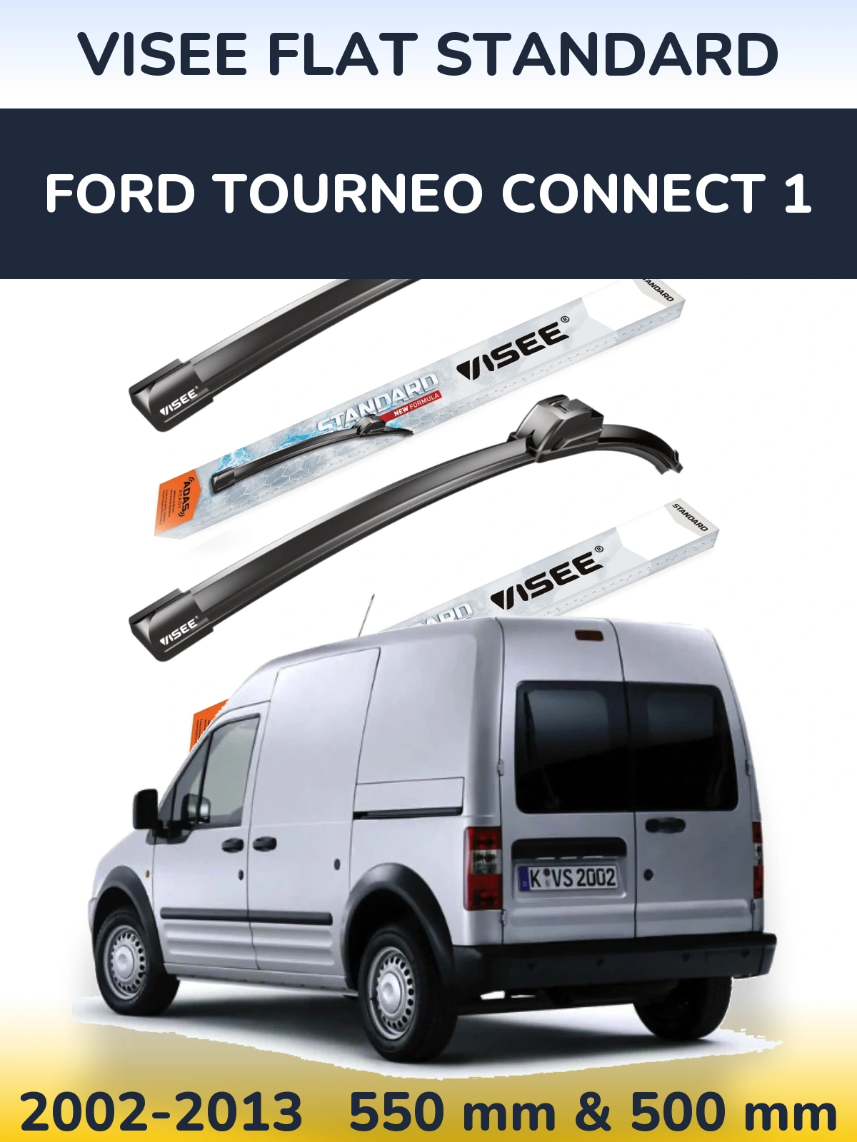 Sada předních stěračů VISEE FLAT STANDARD 550 a 500 mm pro Ford Tourneo Connect 1 2002-2013