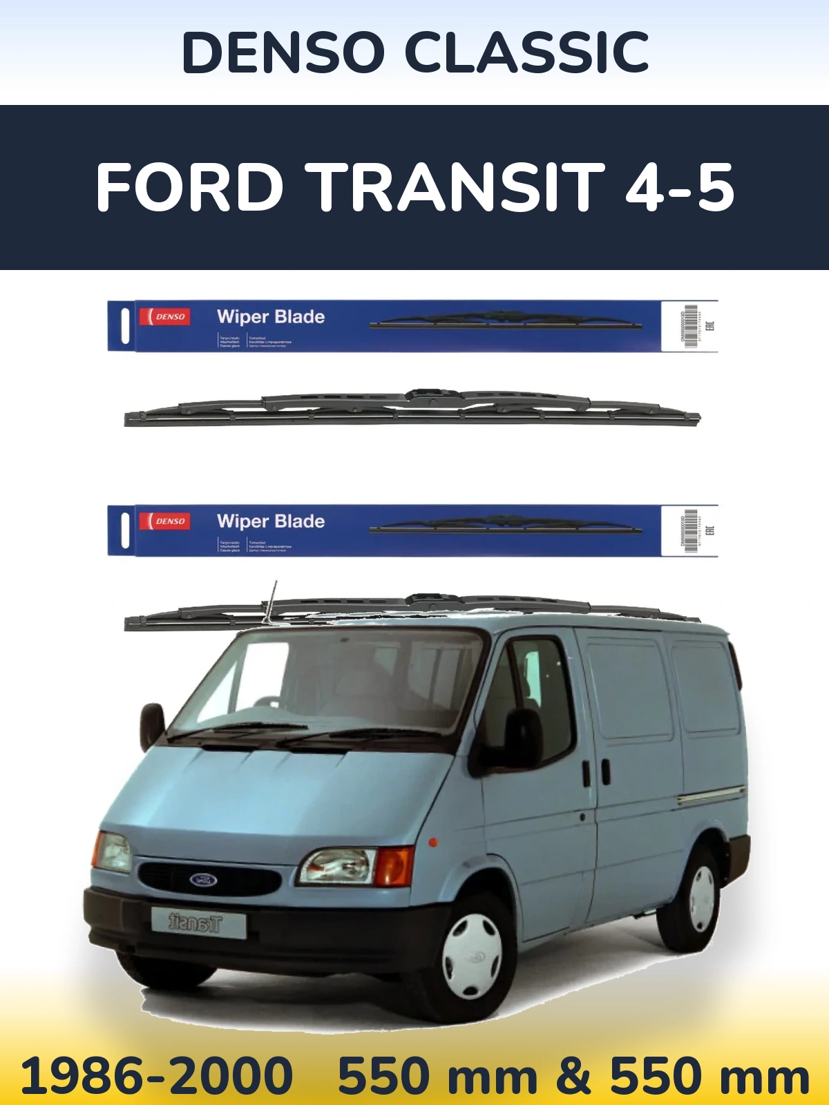 Sada předních stěračů Denso Classic 550 a 550 mm pro Ford Transit 4-5 1986-2000