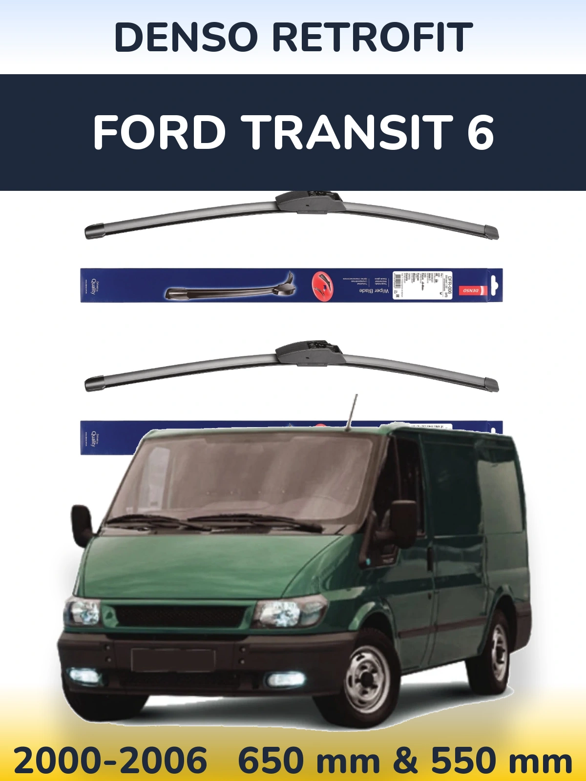 Sada předních stěračů Denso Retrofit 650 a 550 mm pro Ford Transit 6 2000-2006