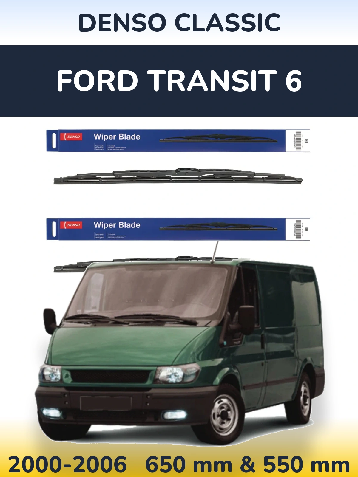 Sada předních stěračů Denso Classic 650 a 550 mm pro Ford Transit 6 2000-2006