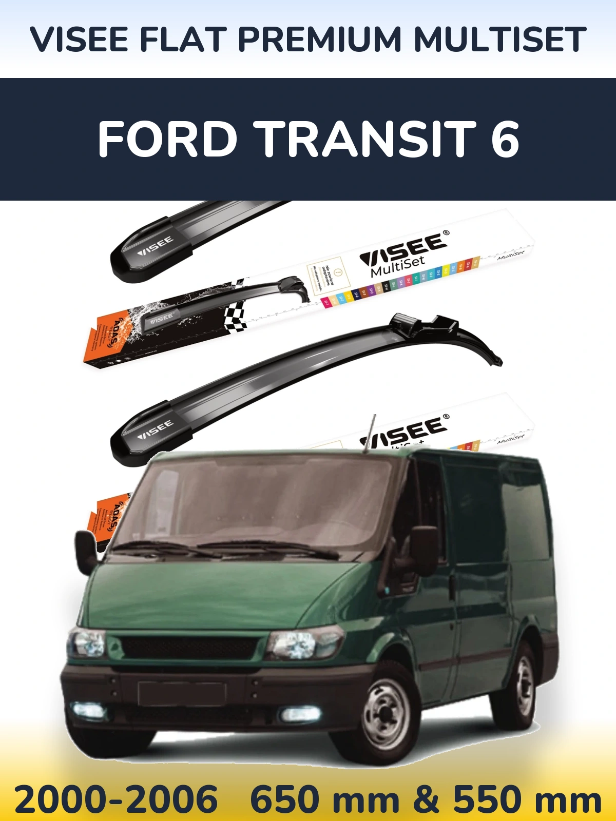 Sada předních stěračů VISEE FLAT PREMIUM MultiSet 650 a 550 mm pro Ford Transit 6 2000-2006