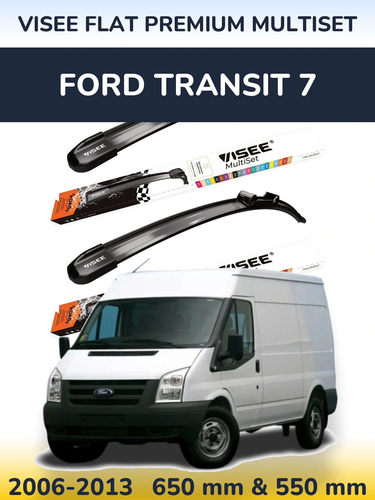 Sada předních stěračů VISEE FLAT PREMIUM MultiSet 650 a 550 mm pro Ford Transit 7 2006-2013