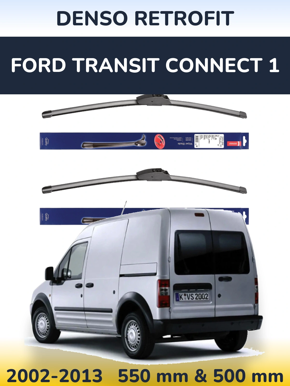 Sada předních stěračů Denso Retrofit 550 a 500 mm pro Ford Transit Connect 1 2002-2013