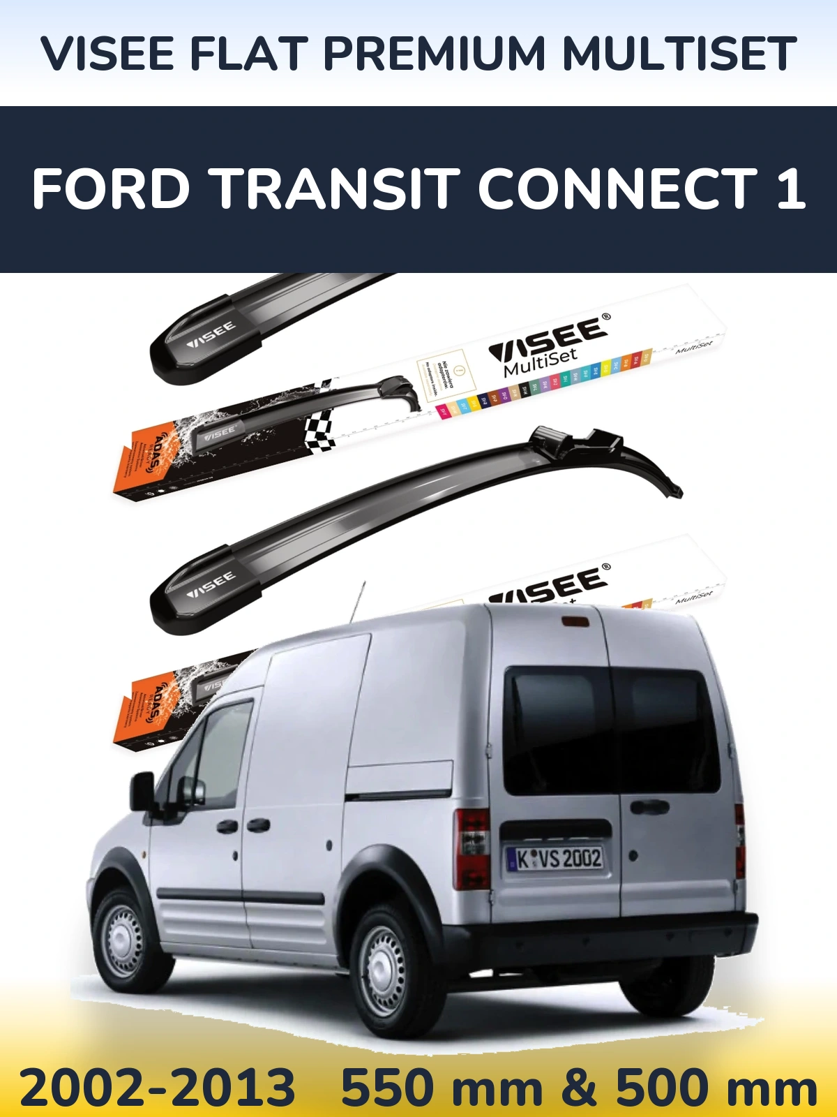 Sada předních stěračů VISEE FLAT PREMIUM MultiSet 550 a 500 mm pro Ford Transit Connect 1 2002-2013