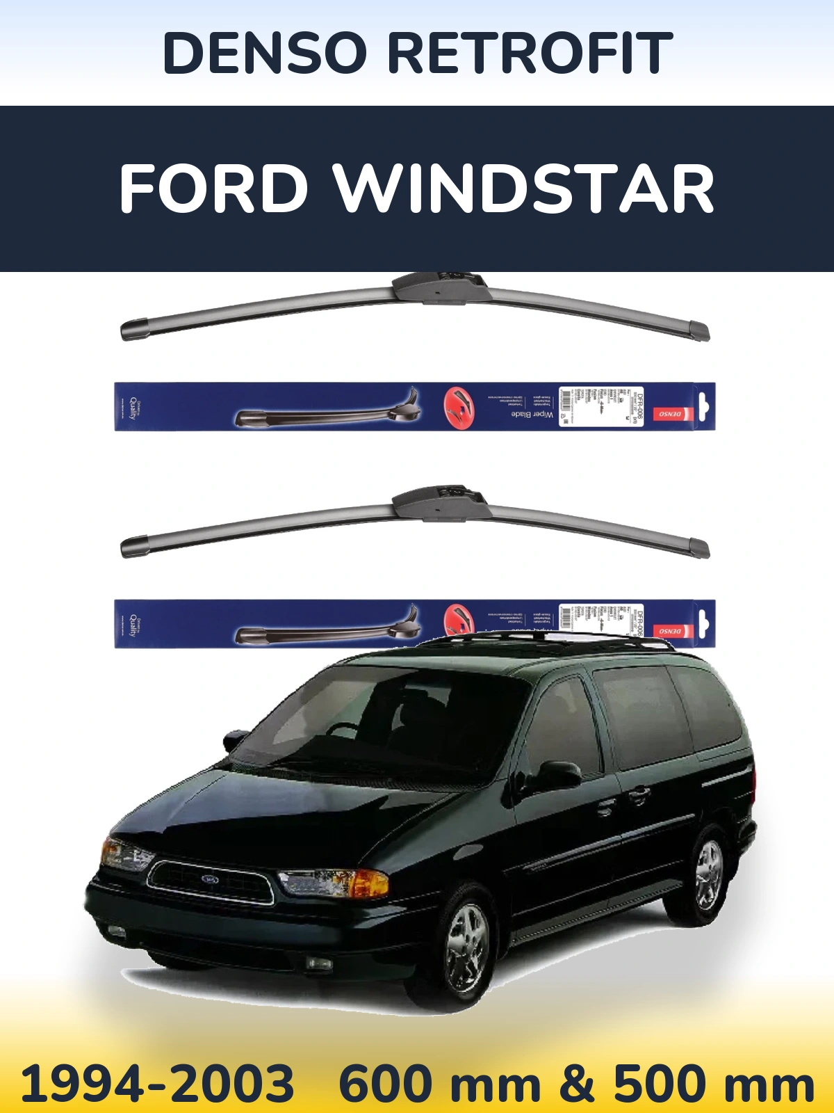 Sada předních stěračů Denso Retrofit 600 a 500 mm pro Ford Windstar 1994-2003
