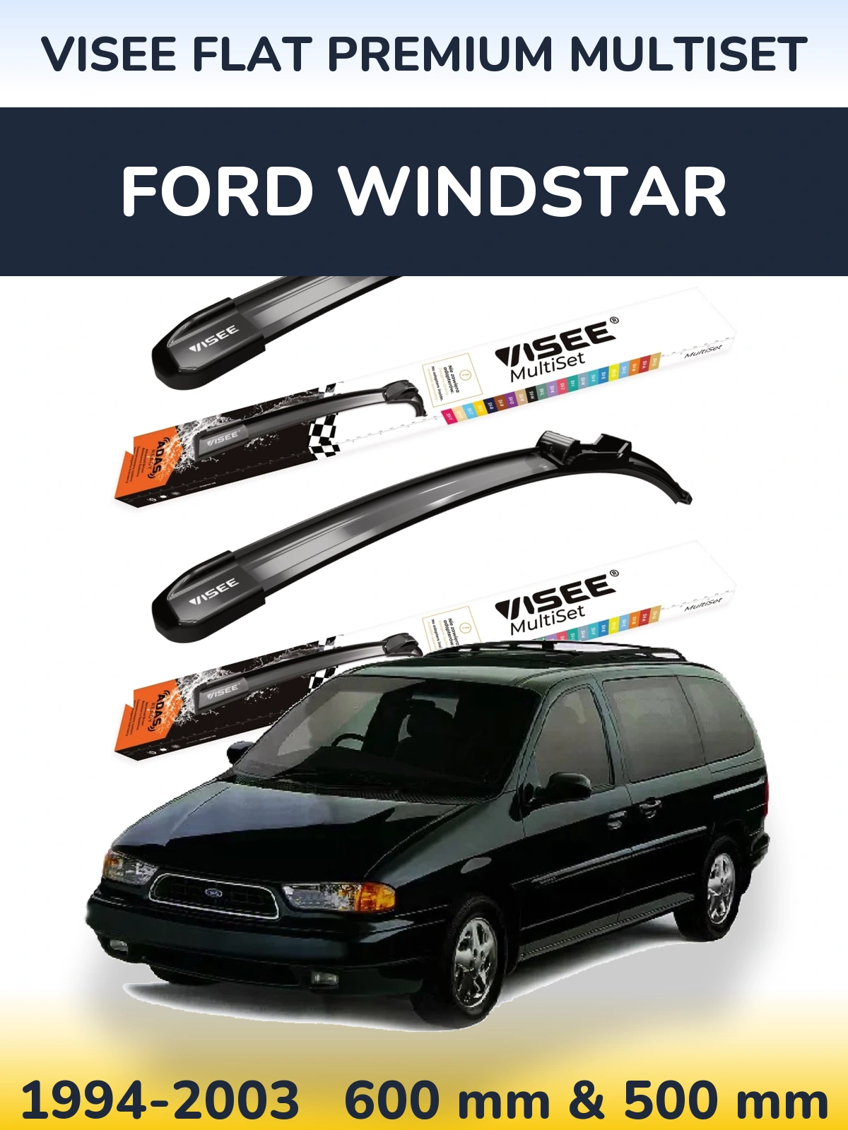 Sada předních stěračů VISEE FLAT PREMIUM MultiSet 600 a 500 mm pro Ford Windstar 1994-2003