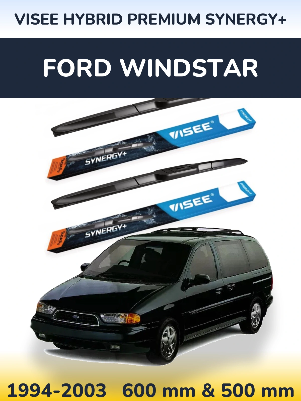 Sada předních stěračů VISEE HYBRID PREMIUM SYNERGY+ 600 a 500 mm pro Ford Windstar 1994-2003