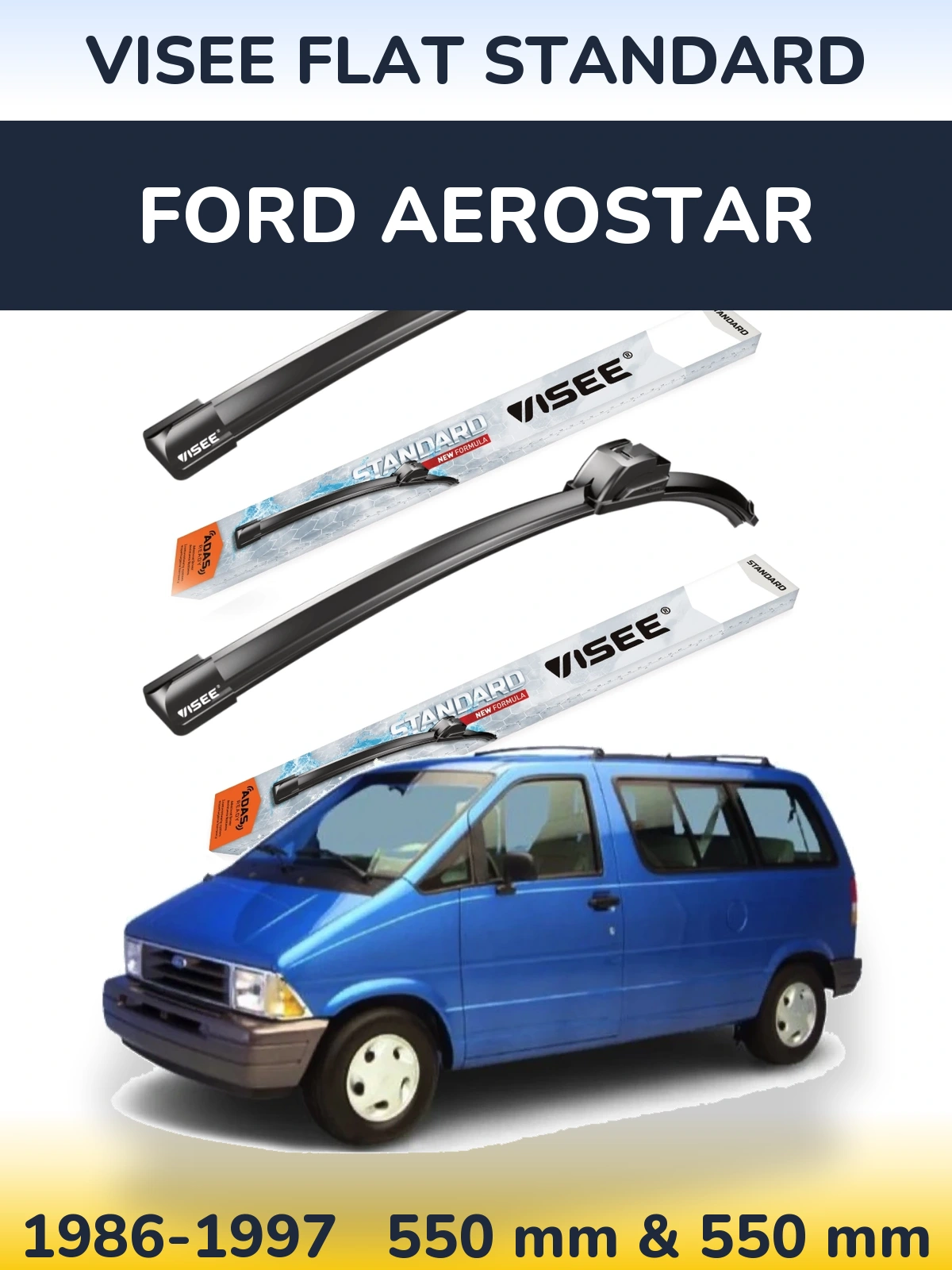 Sada předních stěračů VISEE FLAT STANDARD 550 a 550 mm pro Ford Aerostar 1986-1997