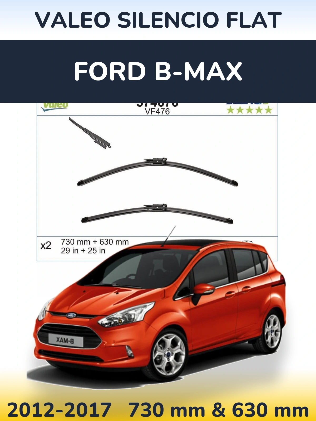 Sada předních stěračů Valeo Silencio Flat 730 a 630 mm pro Ford B-Max 2012-2017