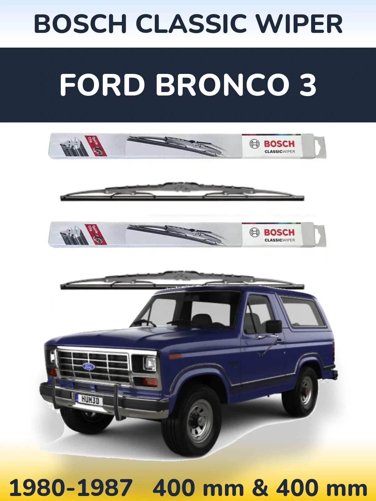 Sada předních stěračů BOSCH Classic Wiper 400 a 400 mm pro Ford Bronco 3 1980-1987