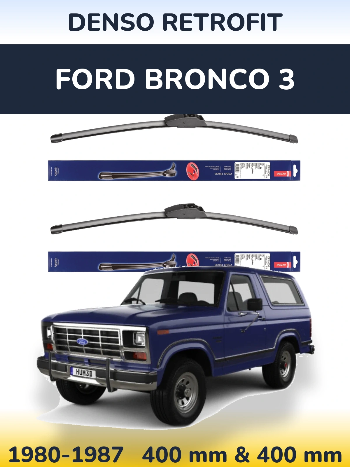 Sada předních stěračů Denso Retrofit 400 a 400 mm pro Ford Bronco 3 1980-1987
