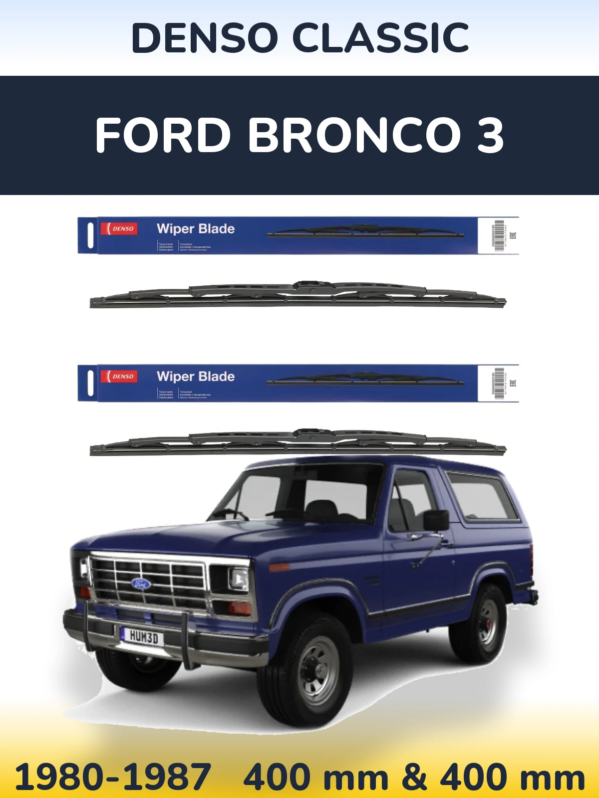 Sada předních stěračů Denso Classic 400 a 400 mm pro Ford Bronco 3 1980-1987