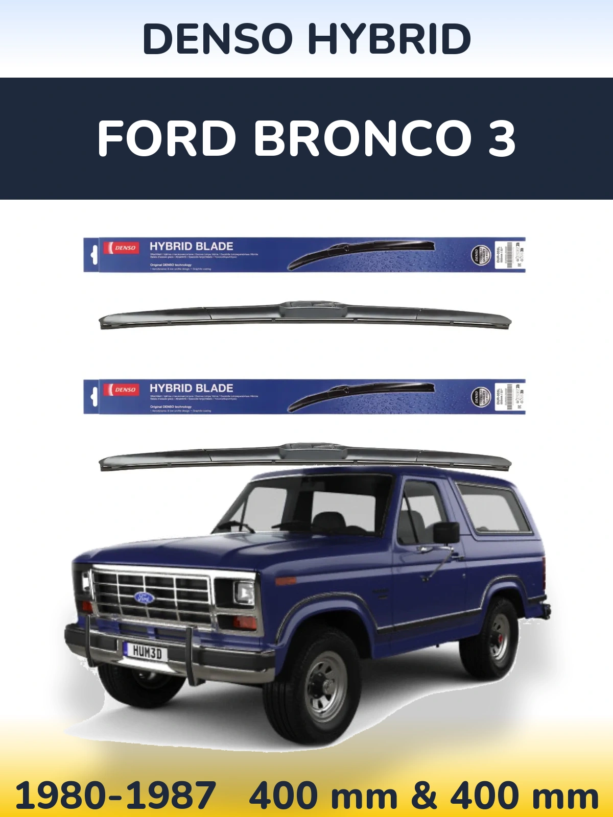 Sada předních stěračů Denso Hybrid 400 a 400 mm pro Ford Bronco 3 1980-1987
