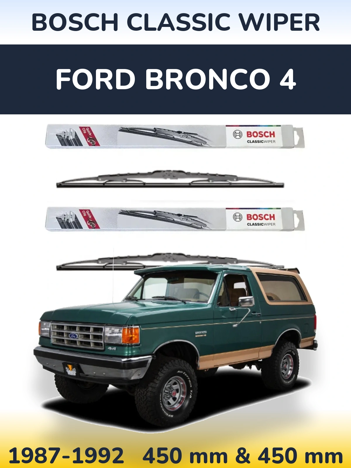 Sada předních stěračů BOSCH Classic Wiper 450 a 450 mm pro Ford Bronco 4 1987-1992
