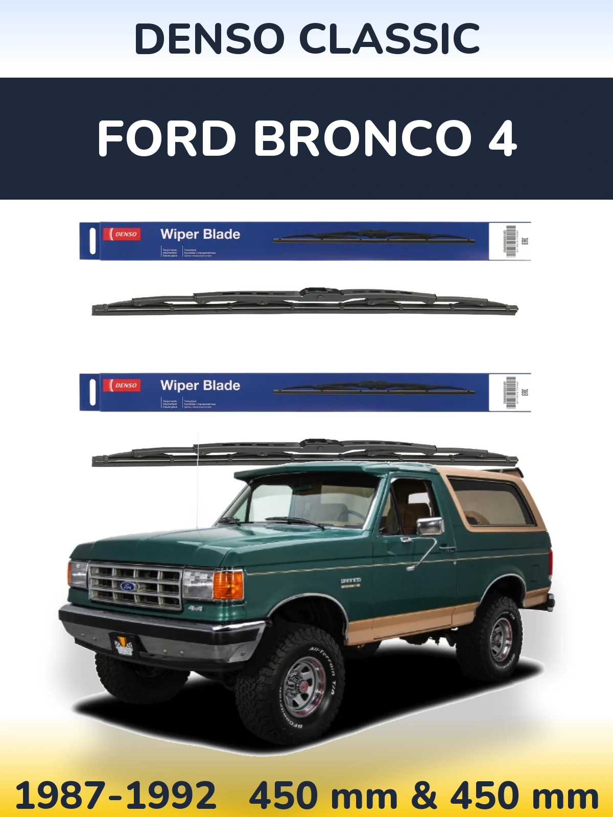 Sada předních stěračů Denso Classic 450 a 450 mm pro Ford Bronco 4 1987-1992
