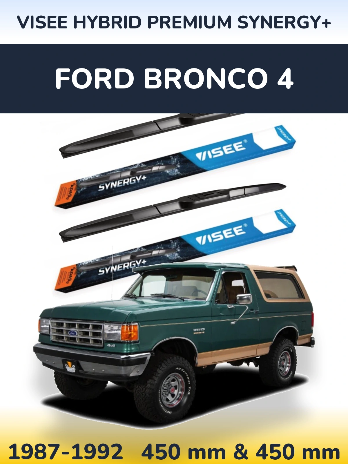 Sada předních stěračů VISEE HYBRID PREMIUM SYNERGY+ 450 a 450 mm pro Ford Bronco 4 1987-1992