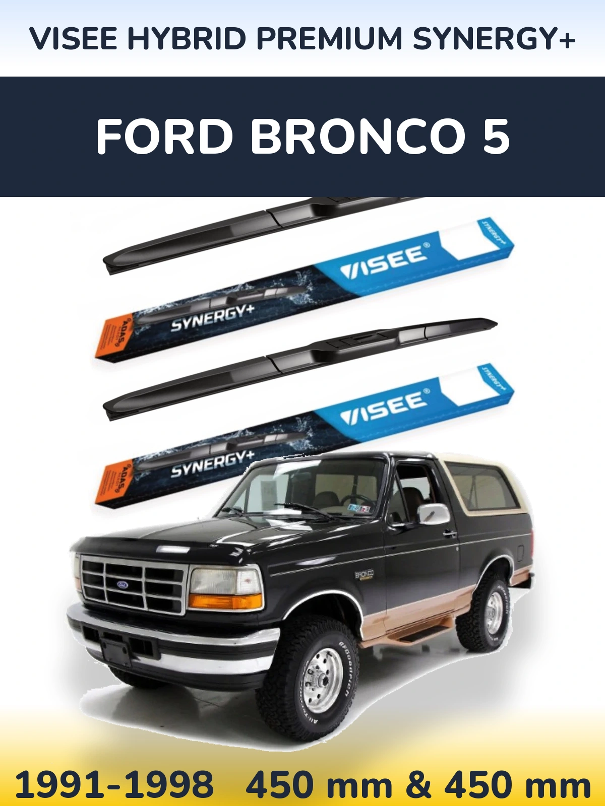 Sada předních stěračů VISEE HYBRID PREMIUM SYNERGY+ 450 a 450 mm pro Ford Bronco 5 1991-1998