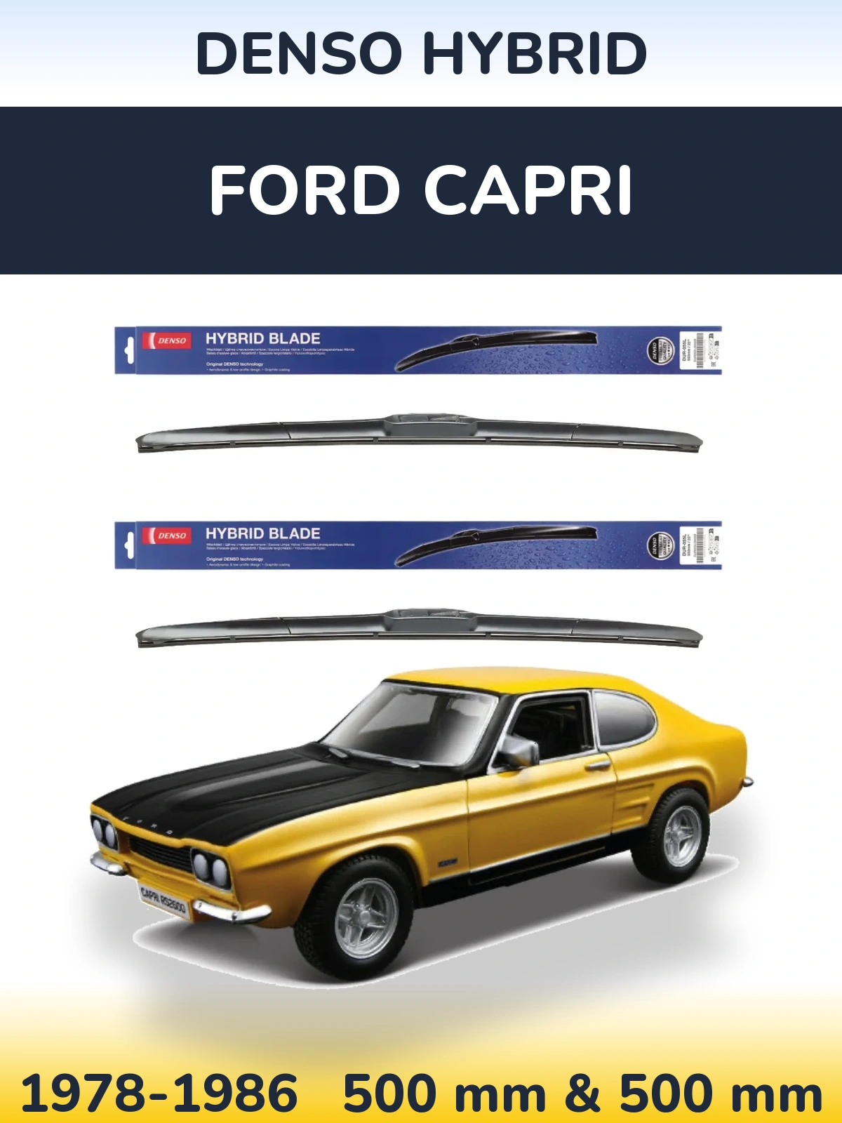 Sada předních stěračů Denso Hybrid 500 a 500 mm pro Ford Capri 1978-1986
