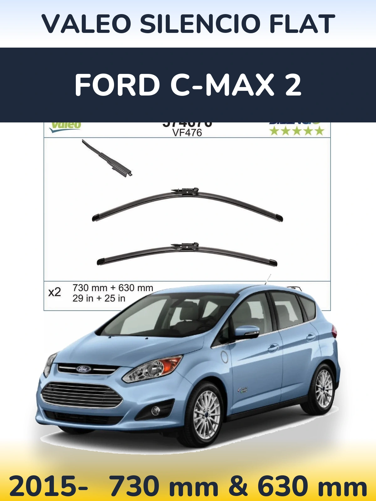 Sada předních stěračů Valeo Silencio Flat 730 a 630 mm pro Ford C-MAX 2 2015-2026