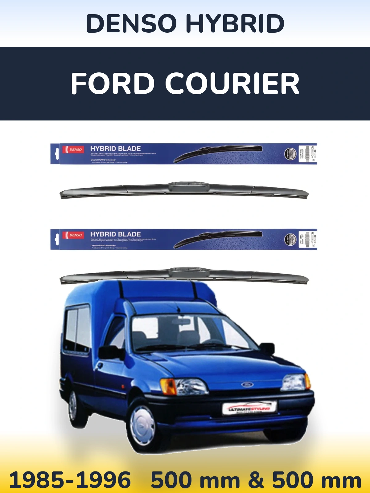 Sada předních stěračů Denso Hybrid 500 a 500 mm pro Ford Courier 1985-1996