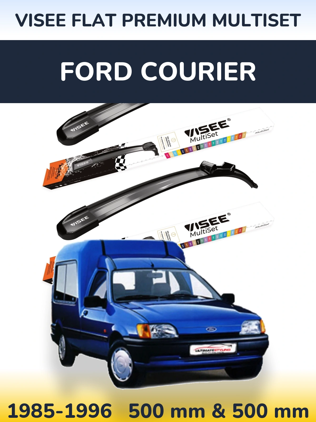 Sada předních stěračů VISEE FLAT PREMIUM MultiSet 500 a 500 mm pro Ford Courier 1985-1996
