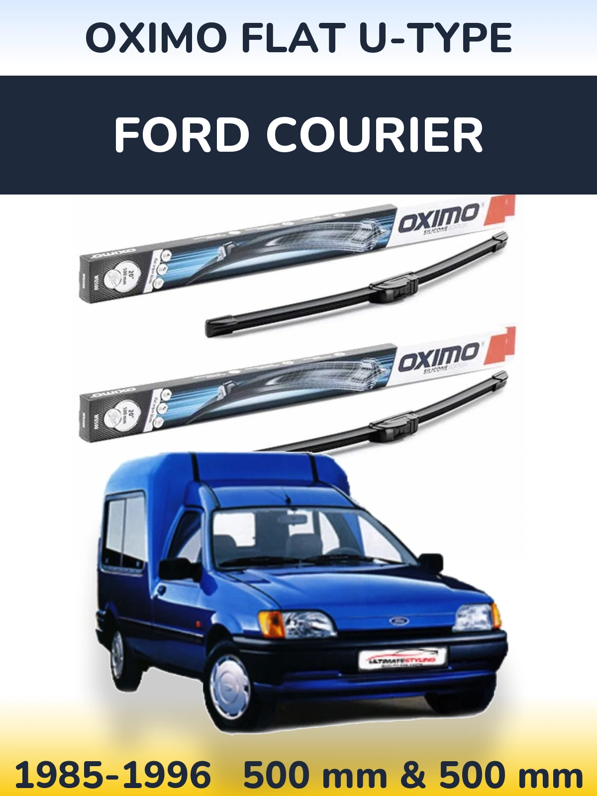 Sada předních stěračů Oximo Flat U-type 500 a 500 mm pro Ford Courier 1985-1996