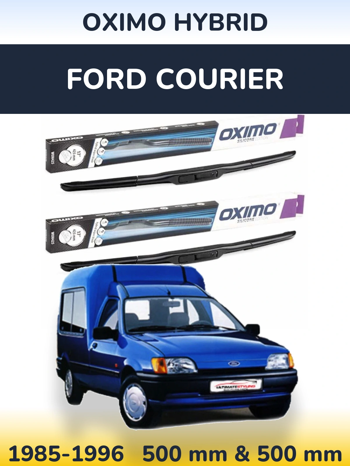 Sada předních stěračů Oximo Hybrid 500 a 500 mm pro Ford Courier 1985-1996