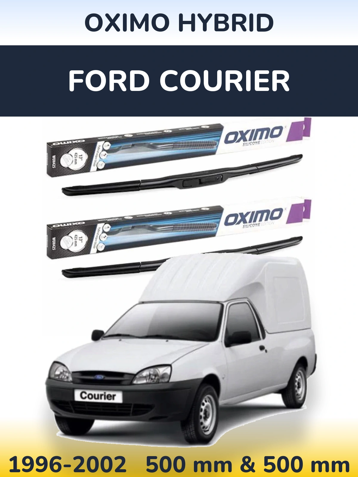 Sada předních stěračů Oximo Hybrid 500 a 500 mm pro Ford Courier 1996-2002