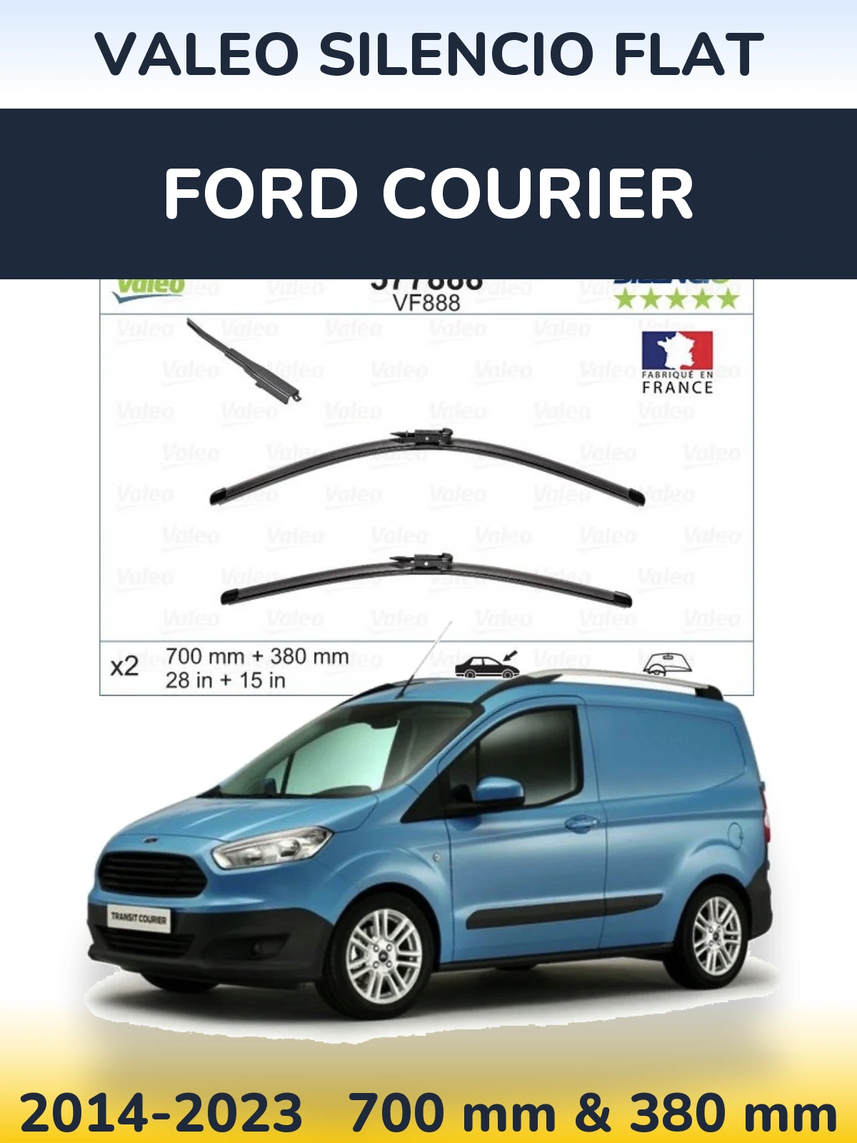 Sada předních stěračů Valeo Silencio Flat 700 a 380 mm pro Ford Courier 2014-2023