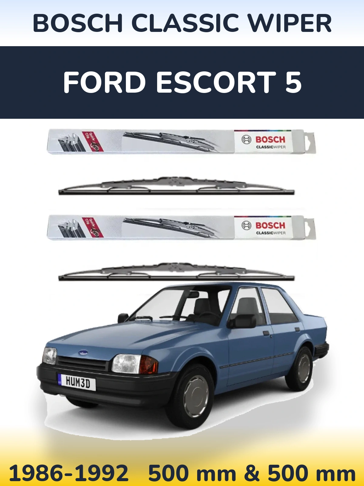Комплект передніх щіток BOSCH Classic Wiper 500 & 500 мм для Ford Escort 5 1986-1992